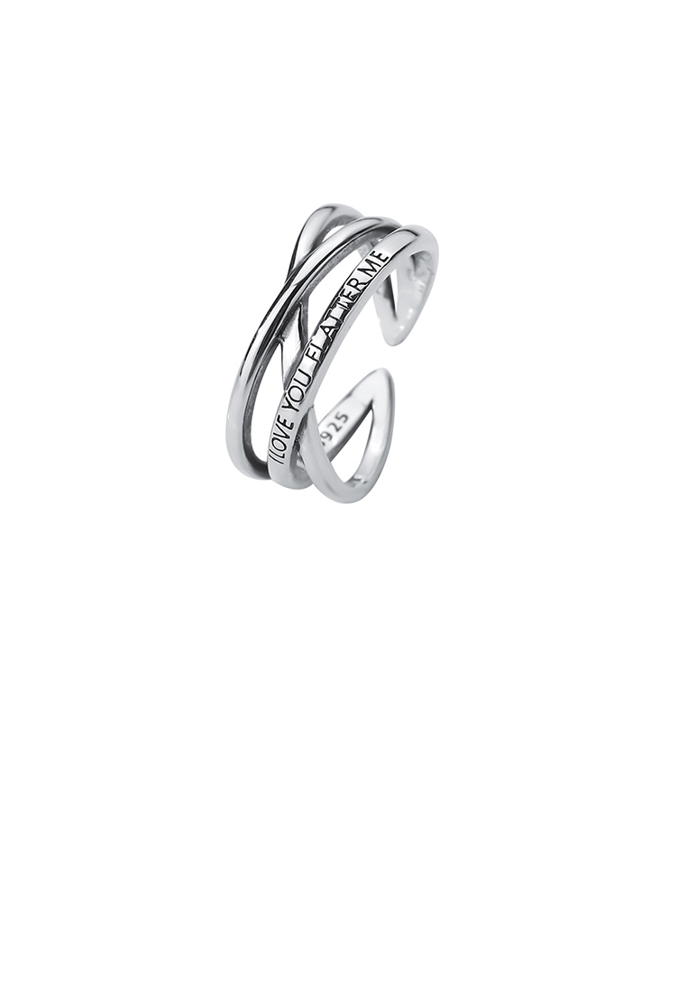 SOEOES 925純銀簡約時尚十字線多層幾何可調式開口戒指