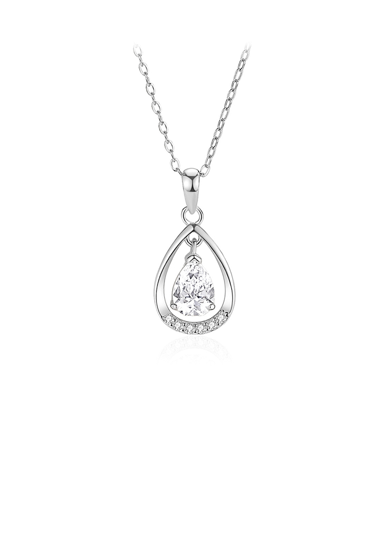 SOEOES 925 純銀時尚簡約水滴形幾何吊墜配方晶鋯石與項鍊
