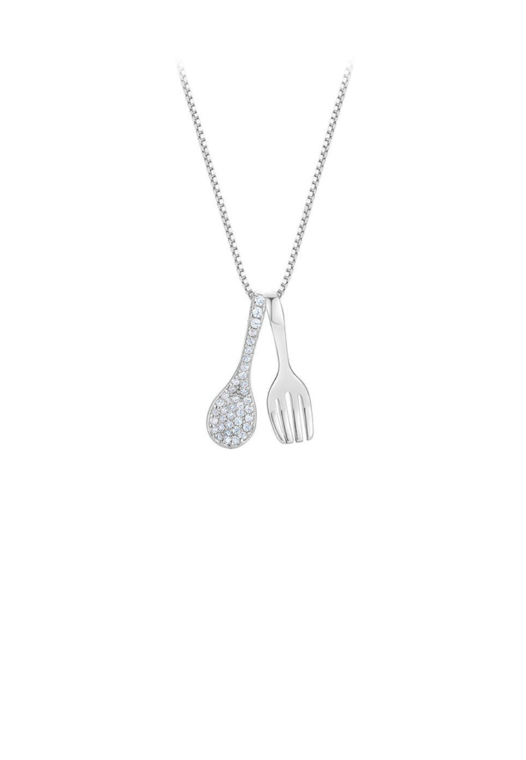SOEOES 925 純銀時尚創意叉勺吊墜配方晶鋯石和項鍊