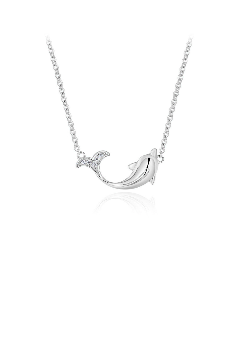 SOEOES 925 純銀時尚可愛海豚吊墜配方晶鋯石和項鍊