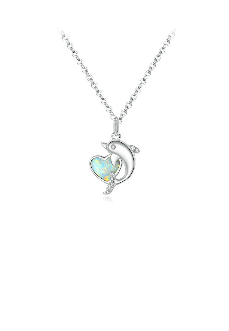 SOEOES 925 純銀時尚可愛海豚心型吊墜配方晶鋯石與項鍊