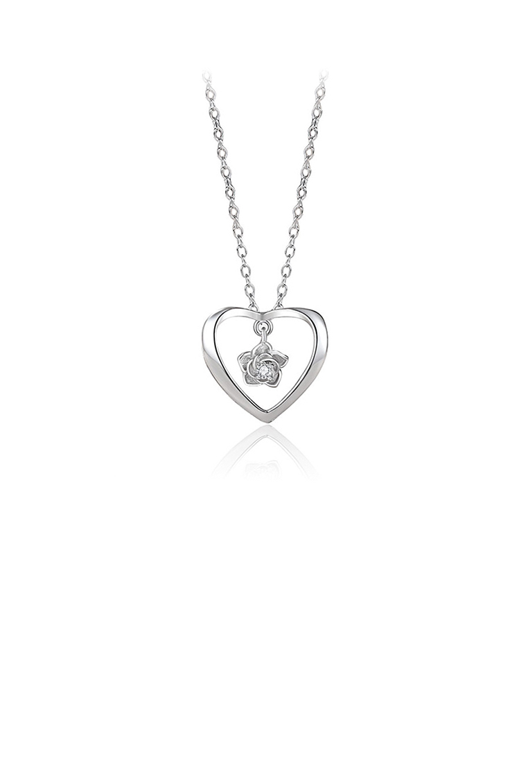 SOEOES 925 純銀時尚浪漫玫瑰心型吊飾配方晶鋯石與項鍊