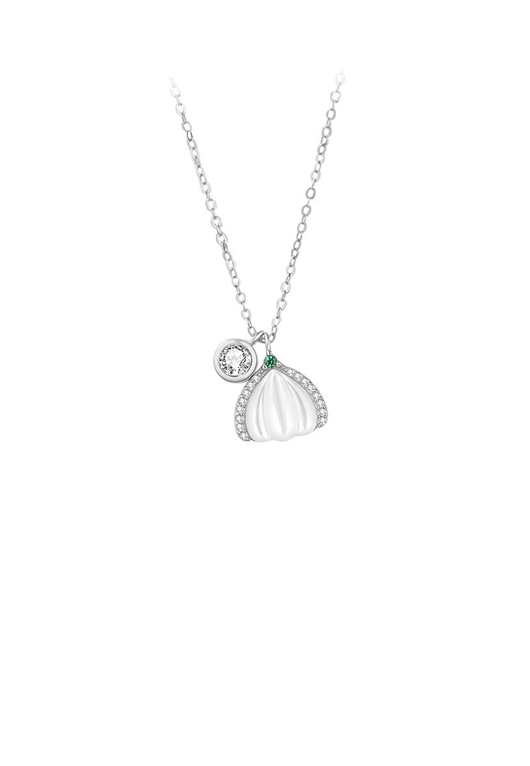 SOEOES 925 純銀時尚創意南瓜珍珠母貝吊墜配方晶鋯石與項鍊