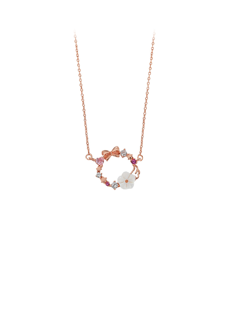 SOEOES 925純銀鍍玫瑰金時尚氣質絲帶花朵吊墜配方晶鋯石項鍊