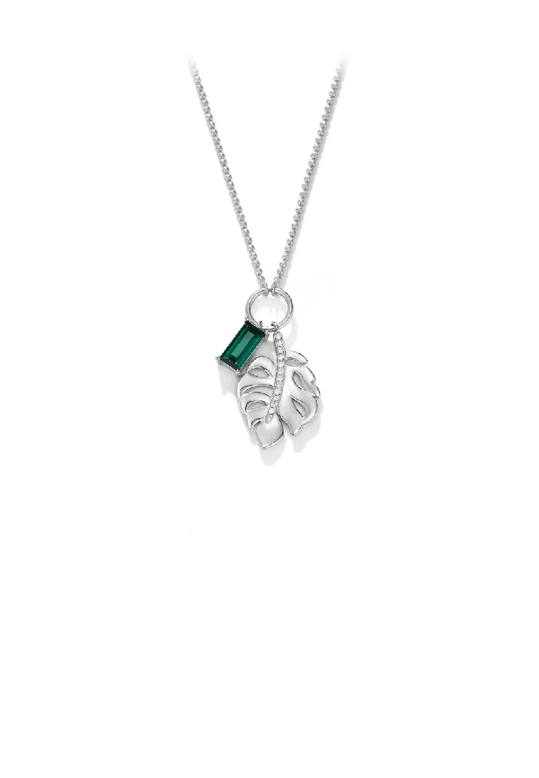 SOEOES 925純銀時尚氣質葉綠方晶鋯石吊墜搭配項鍊