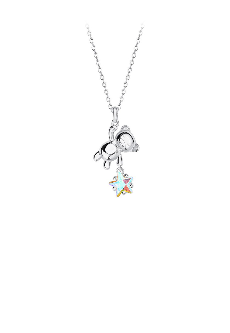 SOEOES 925 純銀時尚可愛小熊星星吊墜配方晶鋯石和項鍊