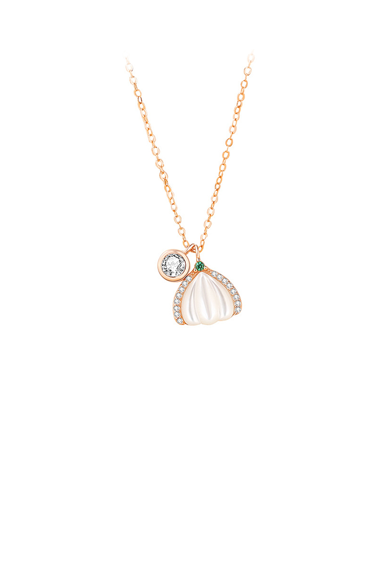 SOEOES 925 純銀鍍玫瑰金時尚創意南瓜珍珠母貝吊墜配方晶鋯石和項鍊
