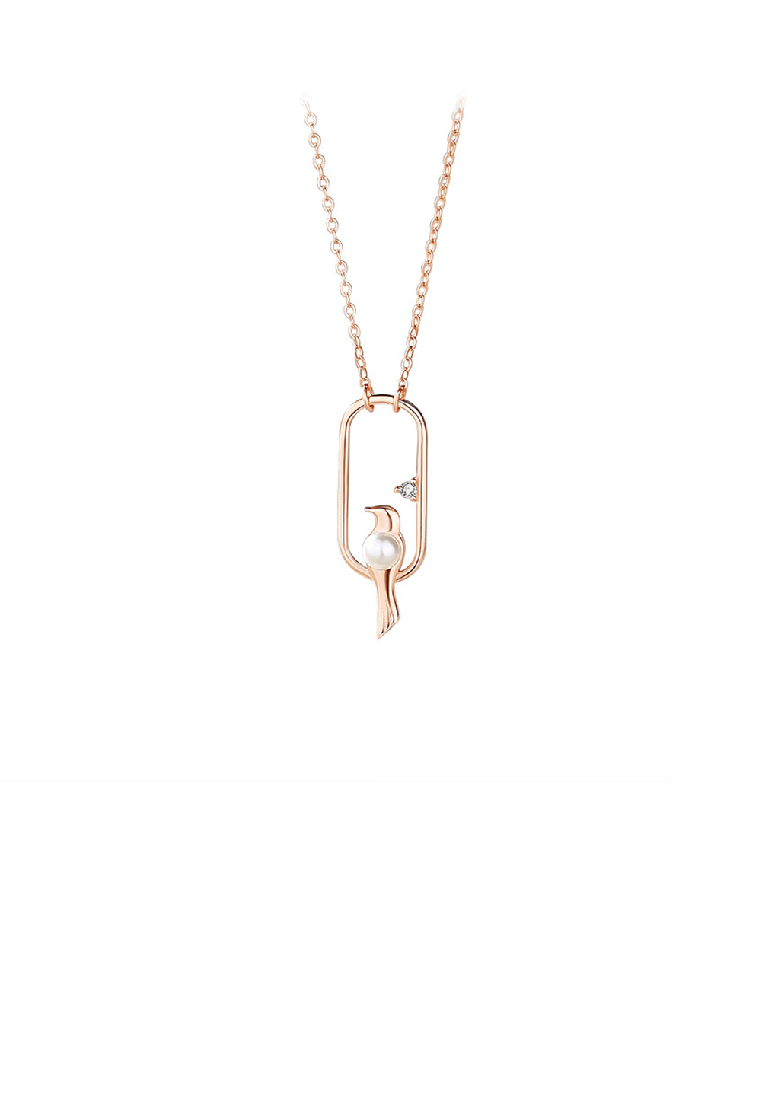 SOEOES 925純銀鍍玫瑰金時尚創意仿鳥珍珠幾何吊墜項鍊