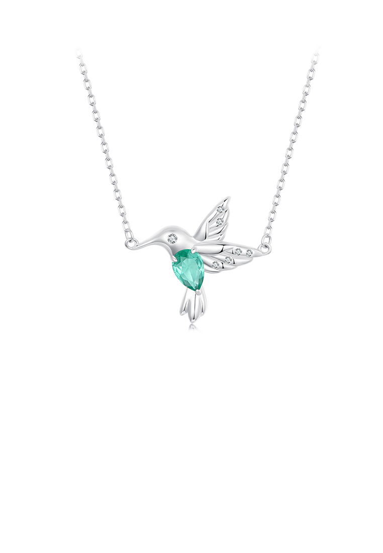 SOEOES 925 純銀時尚氣質蜂鳥吊墜配綠色方晶鋯石和項鍊