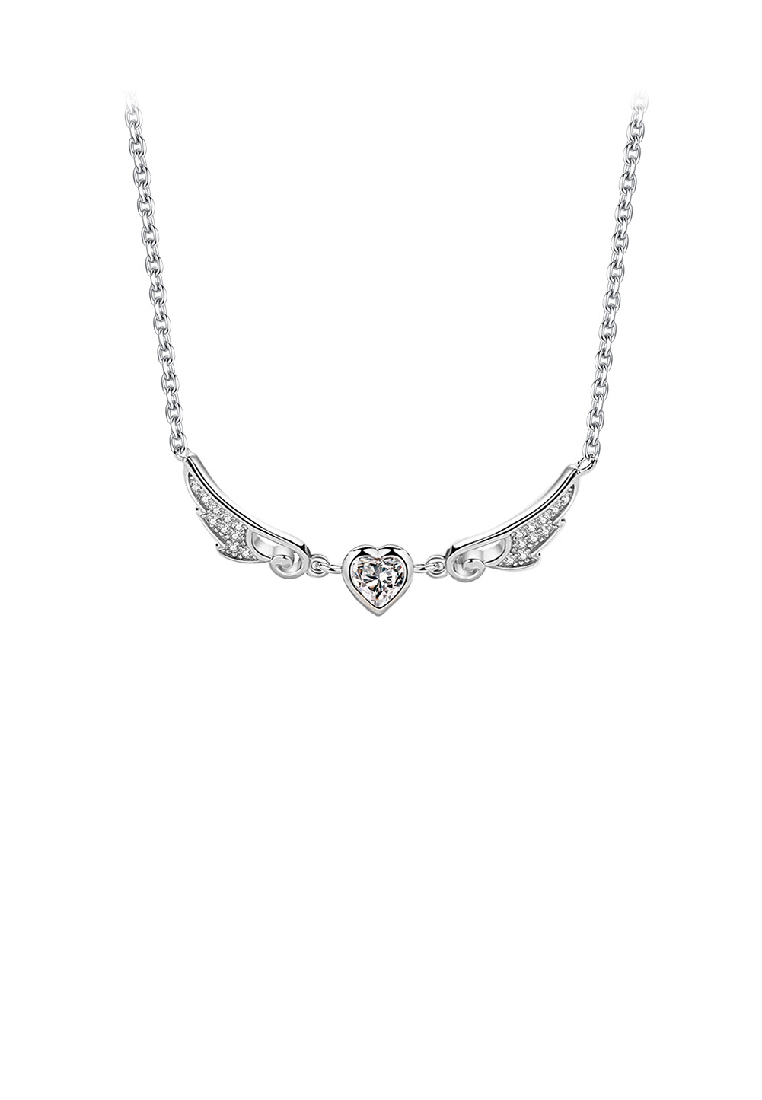 SOEOES 925純銀時尚氣質天使之翼心形吊飾配方晶鋯石與項鍊