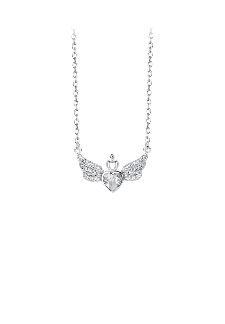 SOEOES 925 純銀時尚明亮心形天使之翼吊墜配方晶鋯石與項鍊