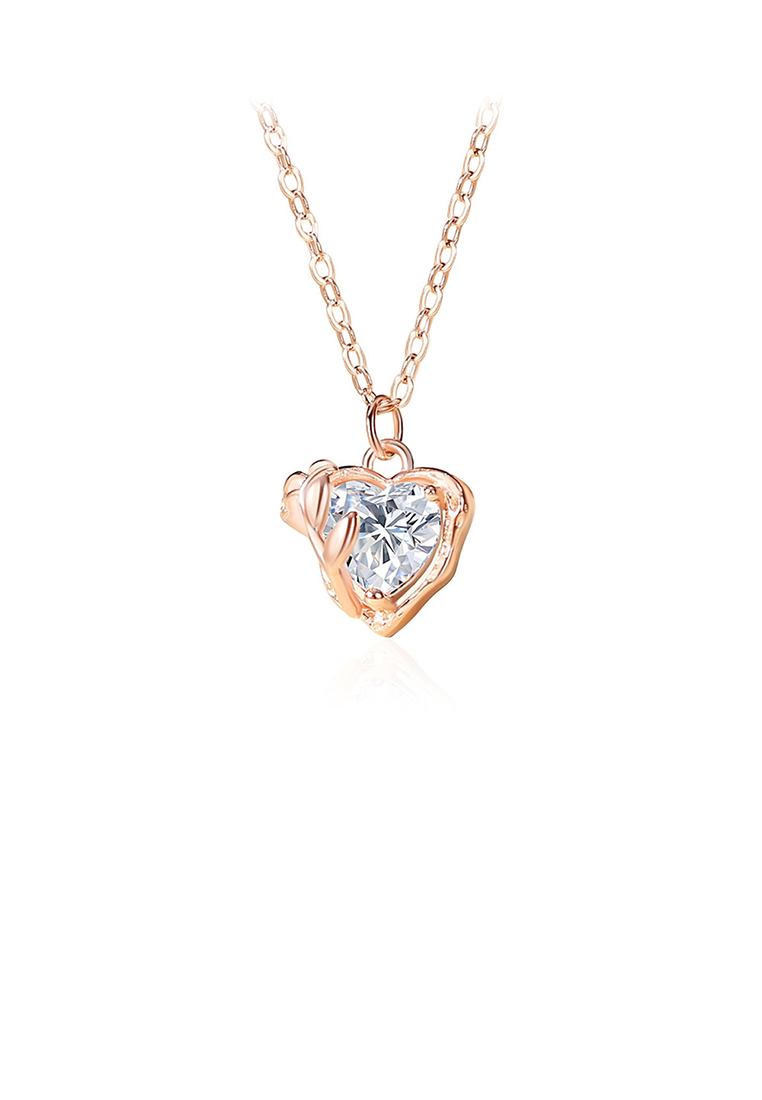 SOEOES 925 純銀鍍玫瑰金時尚浪漫玫瑰心形吊飾配方晶鋯石與項鍊