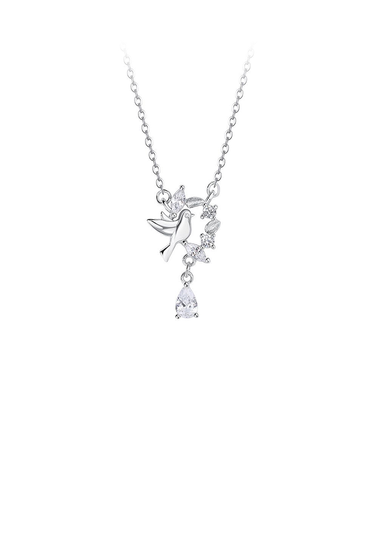 SOEOES 925純銀時尚氣質白鴿橄欖枝吊墜配方晶鋯石項鍊