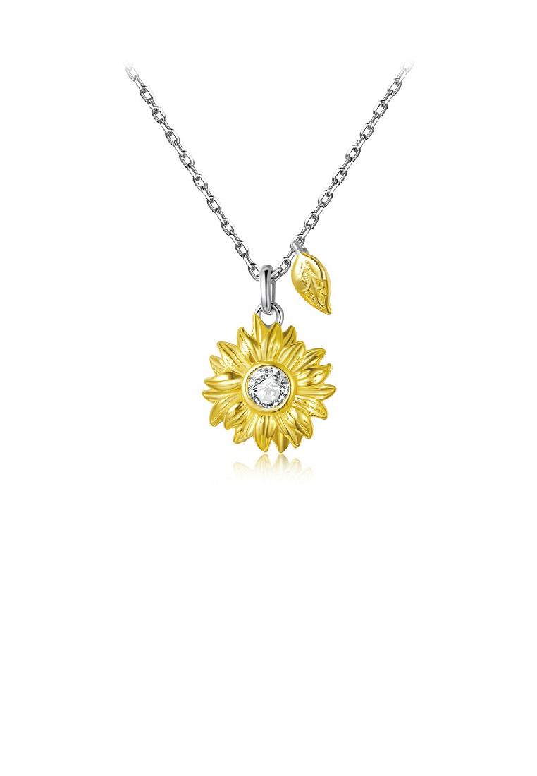 SOEOES 925 純銀時尚優雅金色向日葵吊墜配方晶鋯石和項鍊