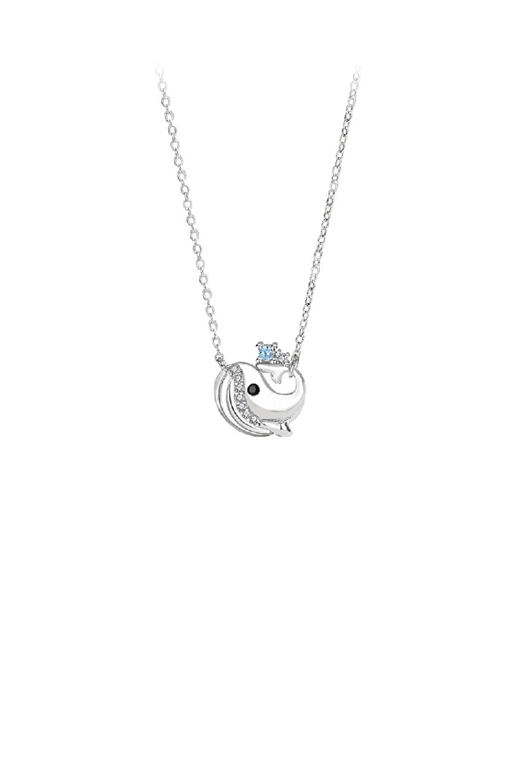 SOEOES 925 純銀時尚可愛鯨魚吊墜配方晶鋯石和項鍊