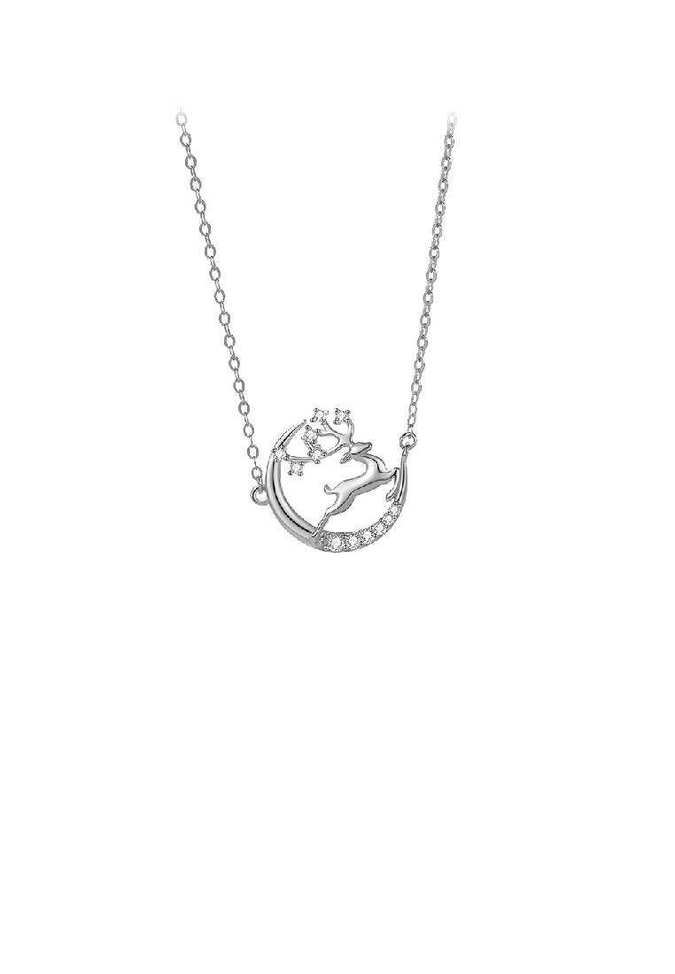 SOEOES 925純銀時尚氣質麋鹿月亮吊墜配方晶鋯石和項鍊