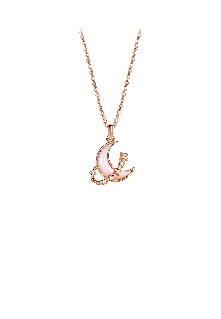 SOEOES 925純銀鍍玫瑰金時尚氣質月亮珍珠母星星吊飾配方晶鋯石項鍊