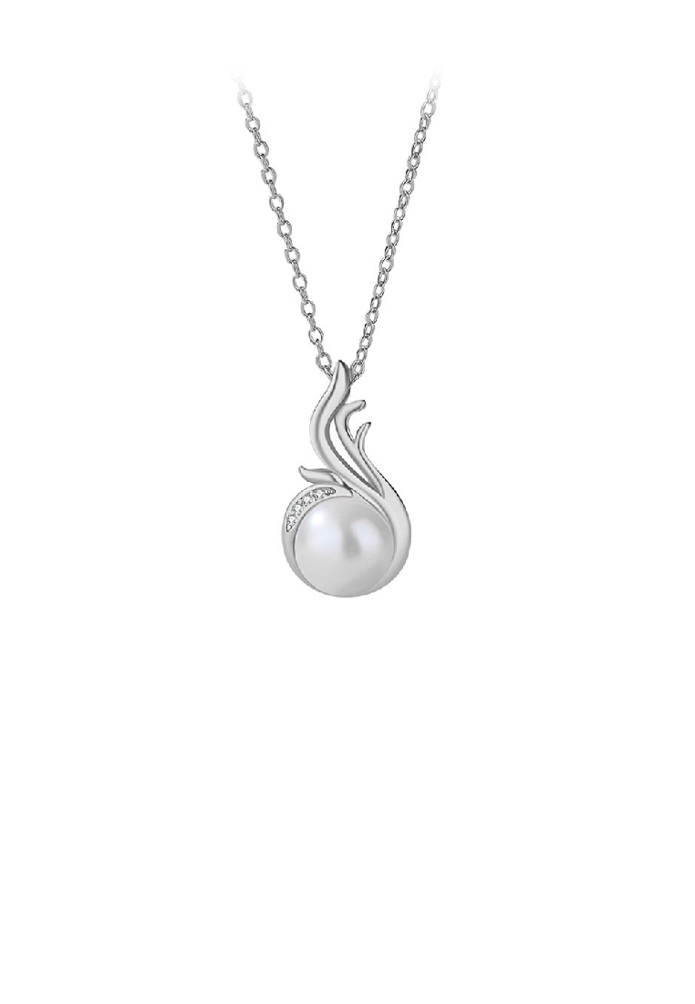 SOEOES 925純銀時尚氣質鳳尾仿珍珠吊飾配方晶鋯石項鍊