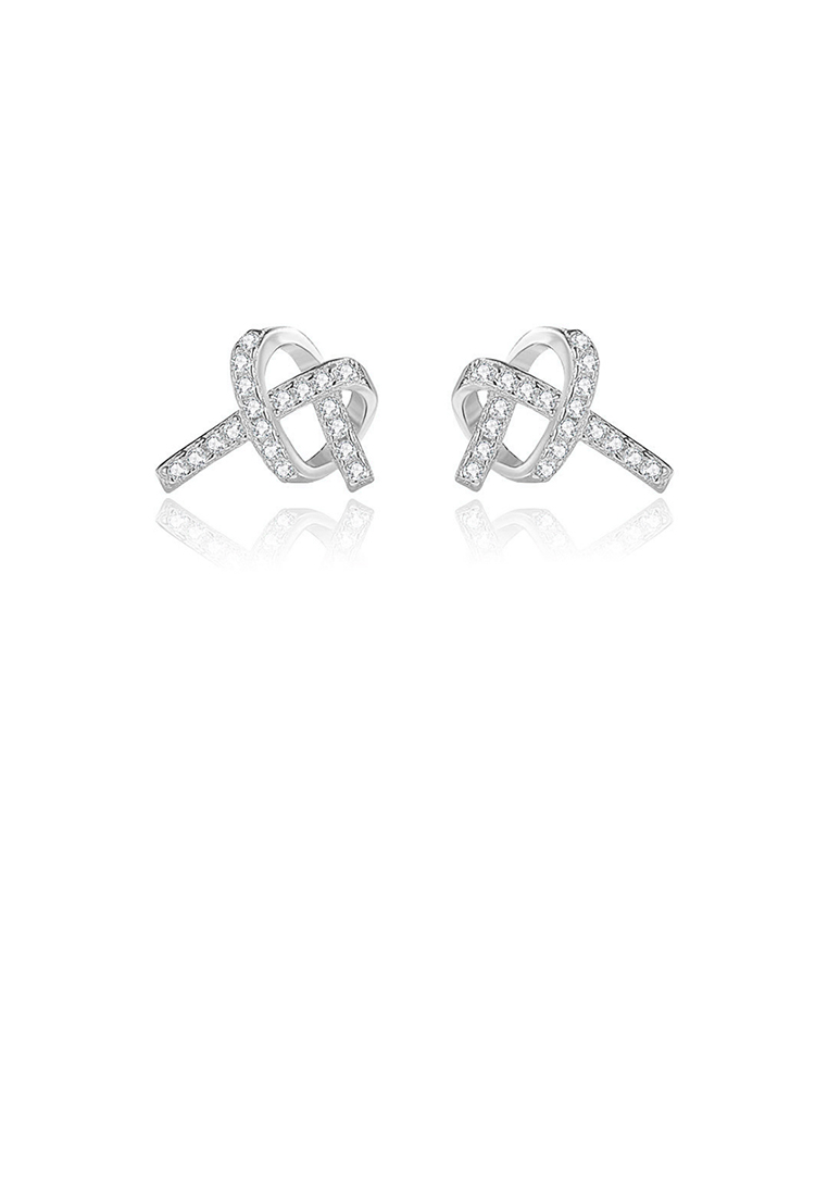 SOEOES 925 純銀簡約可愛心形方晶鋯石耳環