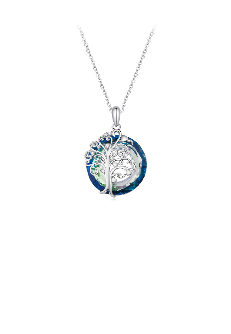 SOEOES 925純銀時尚氣質生命之樹藍色戒指吊墜配方晶鋯石和項鍊