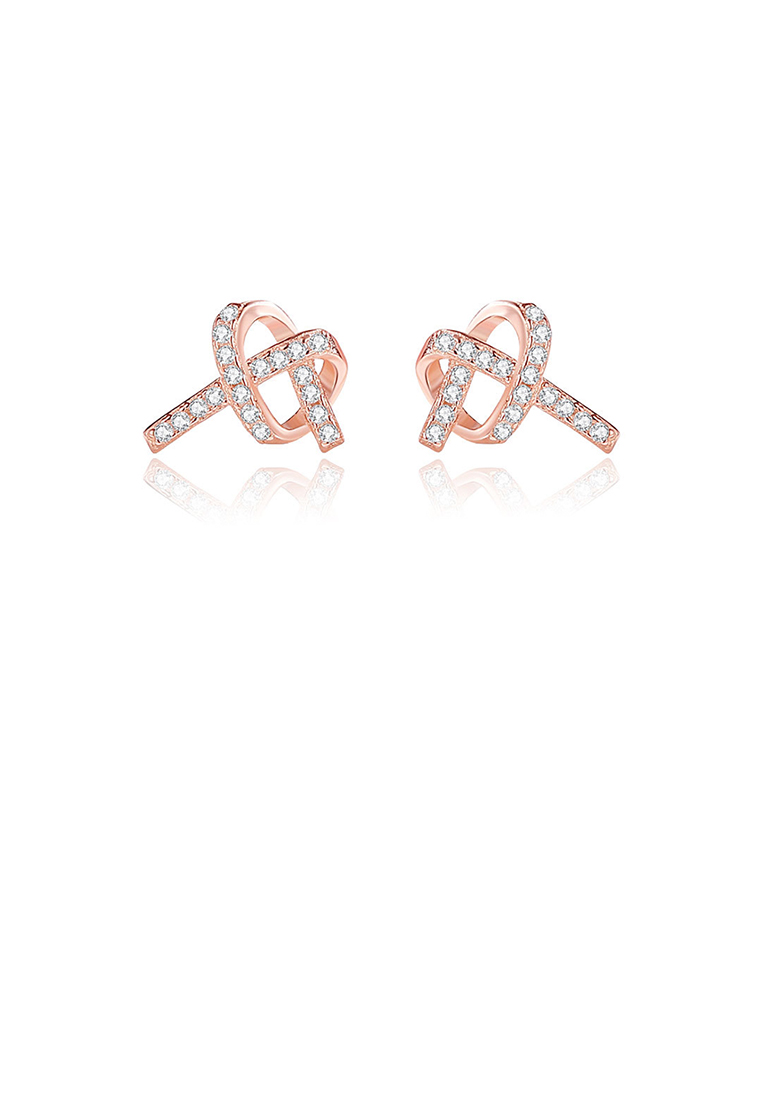 SOEOES 925純銀鍍玫瑰金簡約可愛心型方晶鋯石耳環