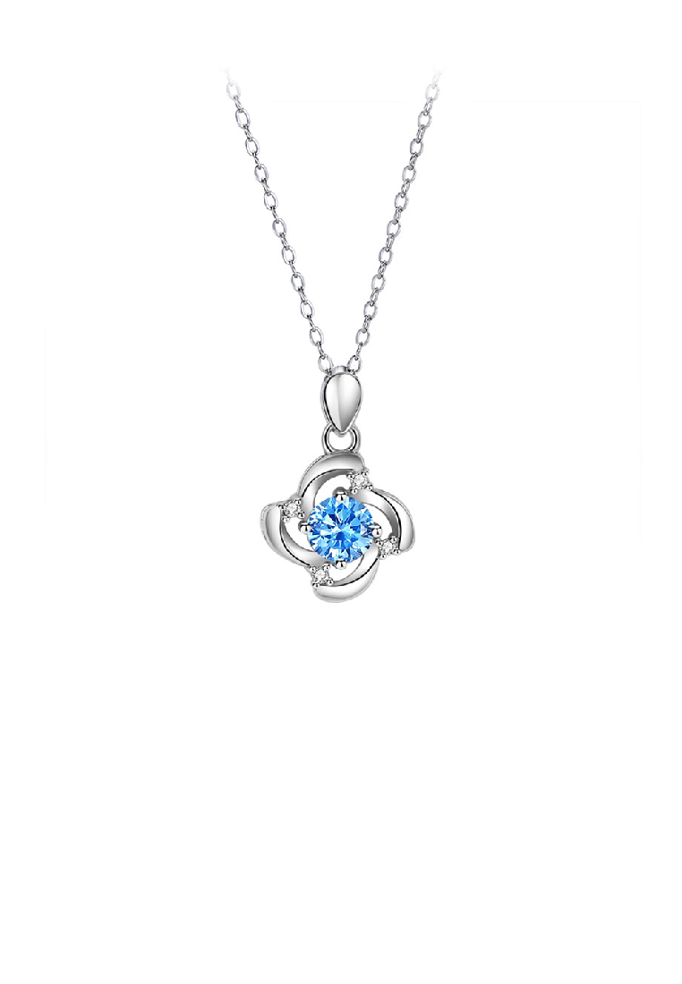 SOEOES 925 純銀時尚簡約四葉草吊墜搭配藍色方晶鋯石與項鍊