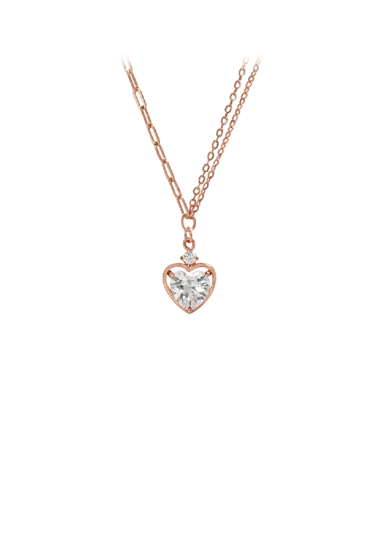 SOEOES 925 純銀鍍玫瑰金簡約浪漫心型吊飾配方晶鋯石與項鍊