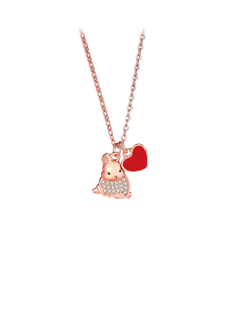 SOEOES 925 純銀鍍玫瑰金簡約可愛兔心型吊飾配方晶鋯石與項鍊