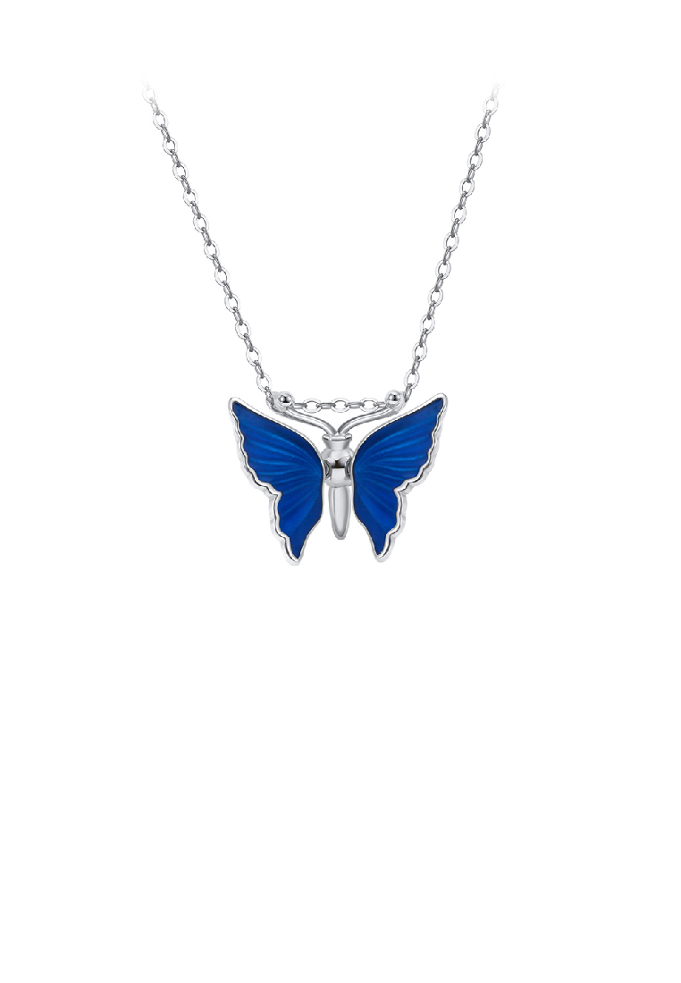 SOEOES 925純銀時尚氣質琺瑯藍蝴蝶吊墜配項鍊