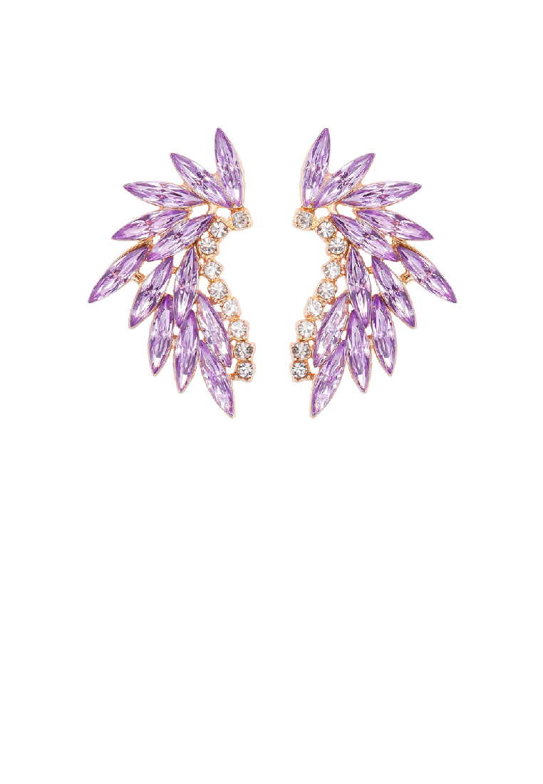 SOEOES 時尚氣質紫色方晶鋯石鍍金天使之翼耳環