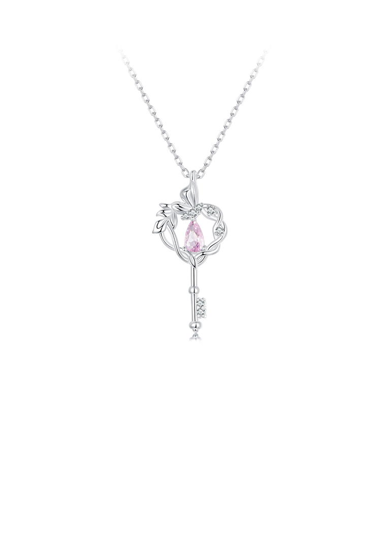 SOEOES 925 純銀時尚創意蝴蝶心型鑰匙吊飾配方晶鋯石與項鍊
