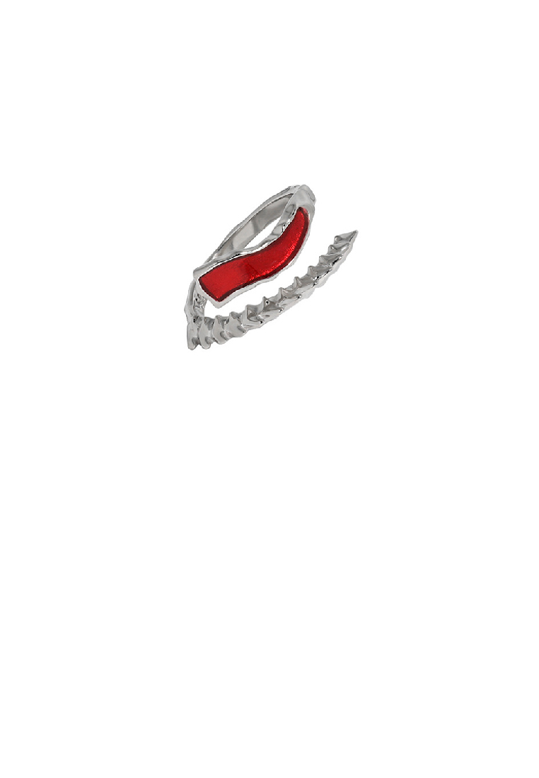 SOEOES 925純銀簡約時尚紅色琺瑯條紋不規則幾何可調式開口戒指