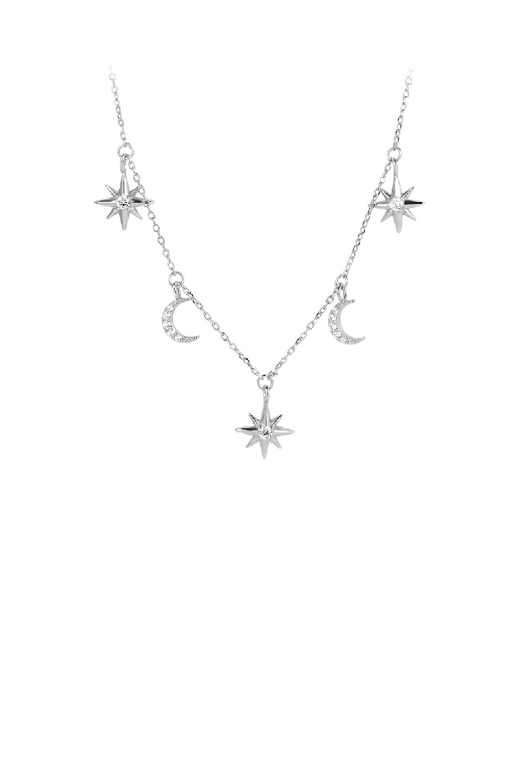 SOEOES 925 純銀方晶鋯石時尚簡約星月項鍊