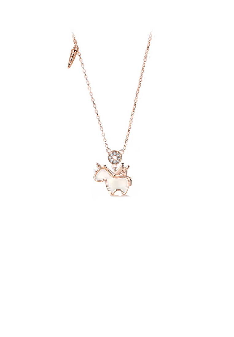 SOEOES 925 純銀鍍玫瑰金時尚可愛獨角獸吊墜配方晶鋯石和項鍊