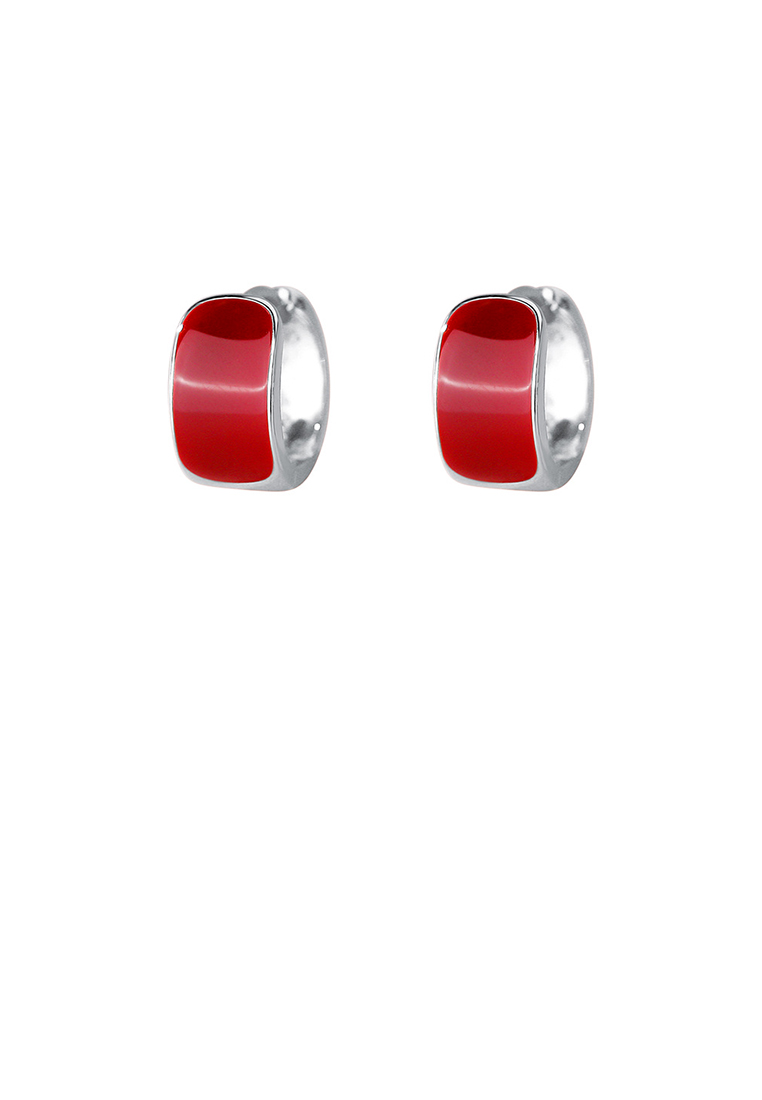SOEOES 925純銀優雅氣質琺瑯紅色幾何耳環