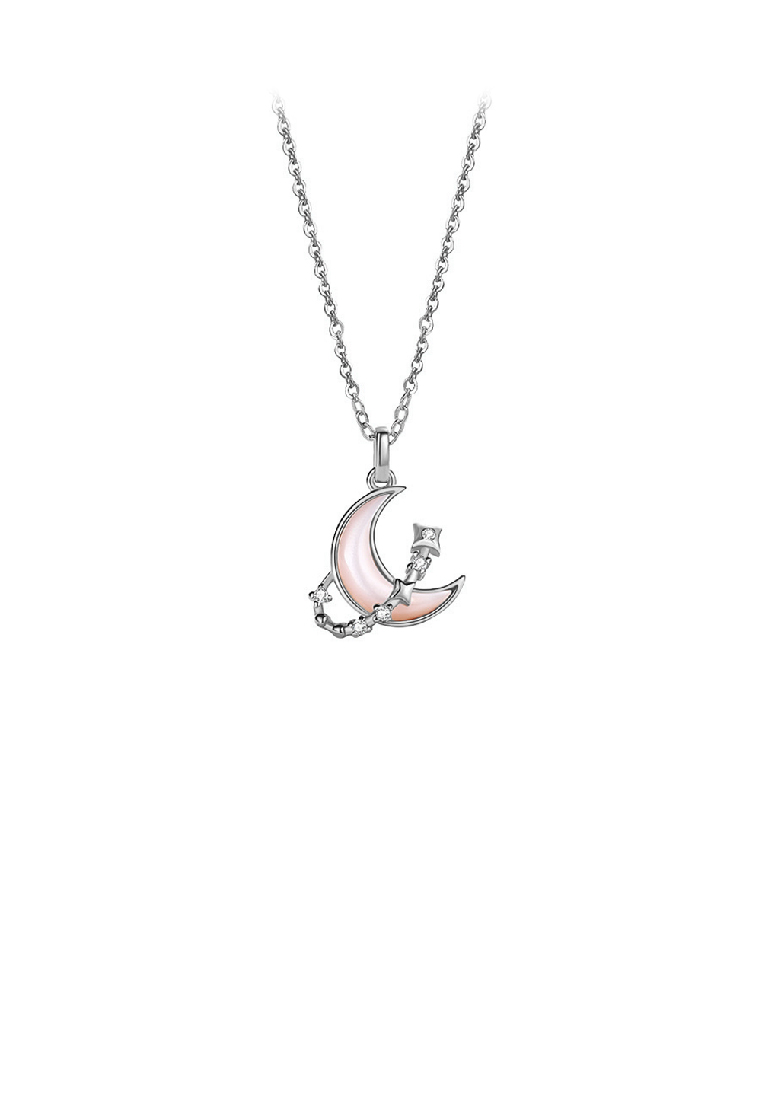 SOEOES 925純銀時尚氣質月亮珍珠母貝星星吊墜配方晶鋯石和項鍊