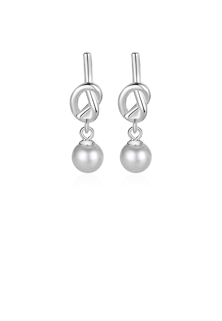 SOEOES 925純銀時尚氣質交織幾何仿珍珠耳環
