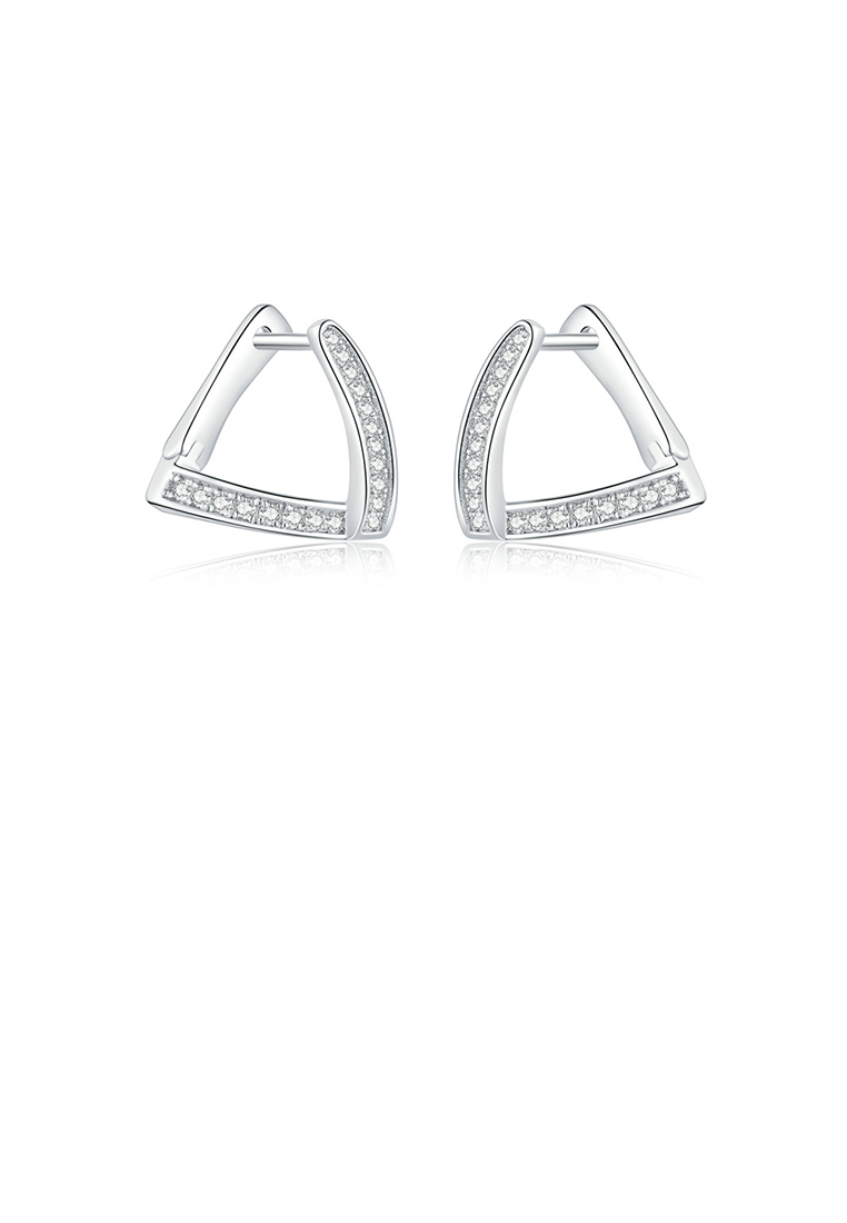 SOEOES 925 純銀簡約個人化立方氧化鋯三角形幾何耳環