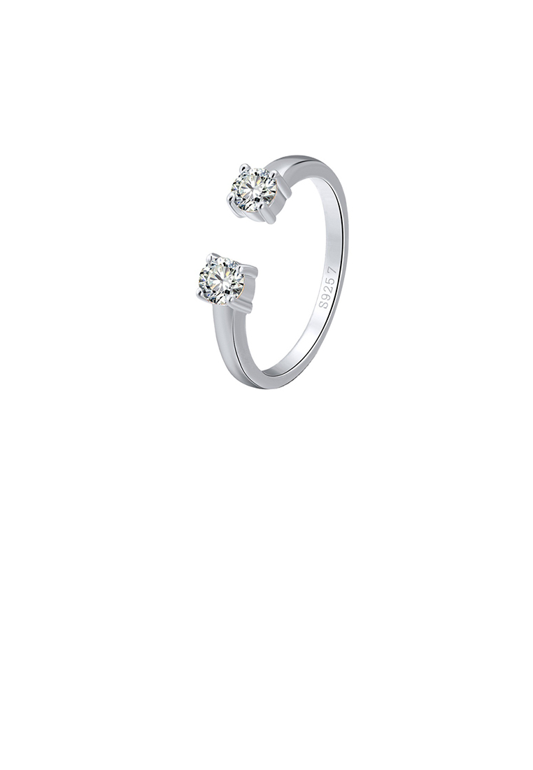 SOEOES 925純銀簡約時尚幾何圓形可調式開口戒指配方晶鋯石