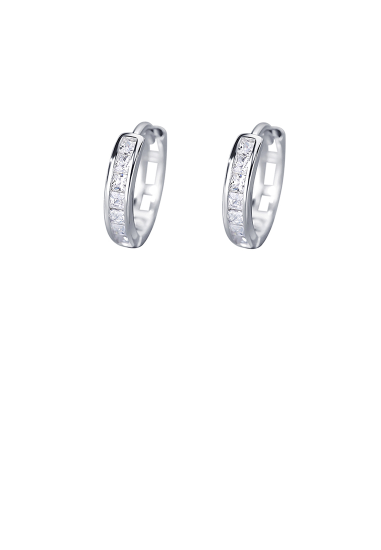 SOEOES 925 純銀方晶鋯石時尚簡約幾何圈形耳環