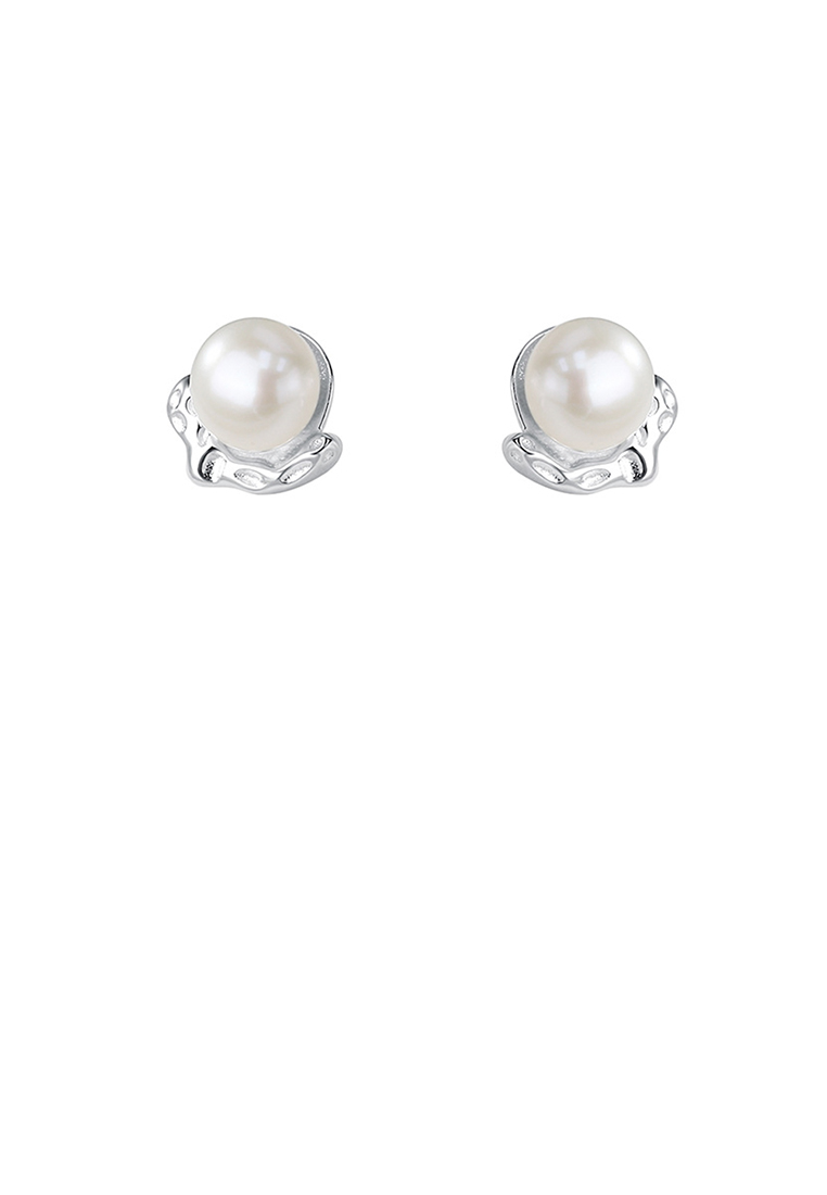 SOEOES 925純銀時尚簡約不規則熔巖紋理仿珍珠耳環