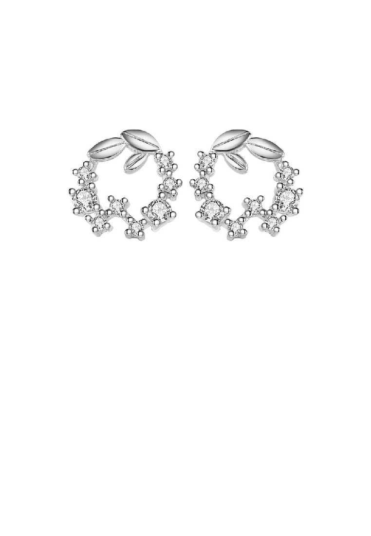 SOEOES 925 純銀簡約時尚葉圓形方晶鋯石耳環