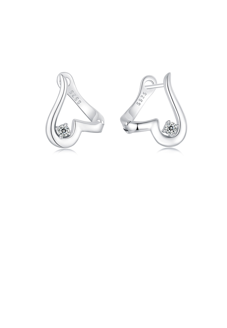 SOEOES 925 純銀簡約時尚心形方晶鋯石耳環