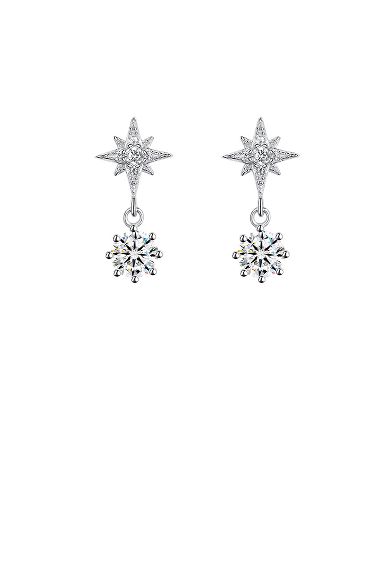 SOEOES 925 純銀時尚簡約八尖星圓形耳環配方晶鋯石