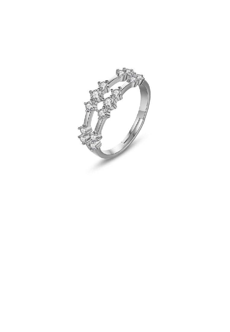 SOEOES 時尚簡約鏤空幾何可調式立方氧化鋯戒指