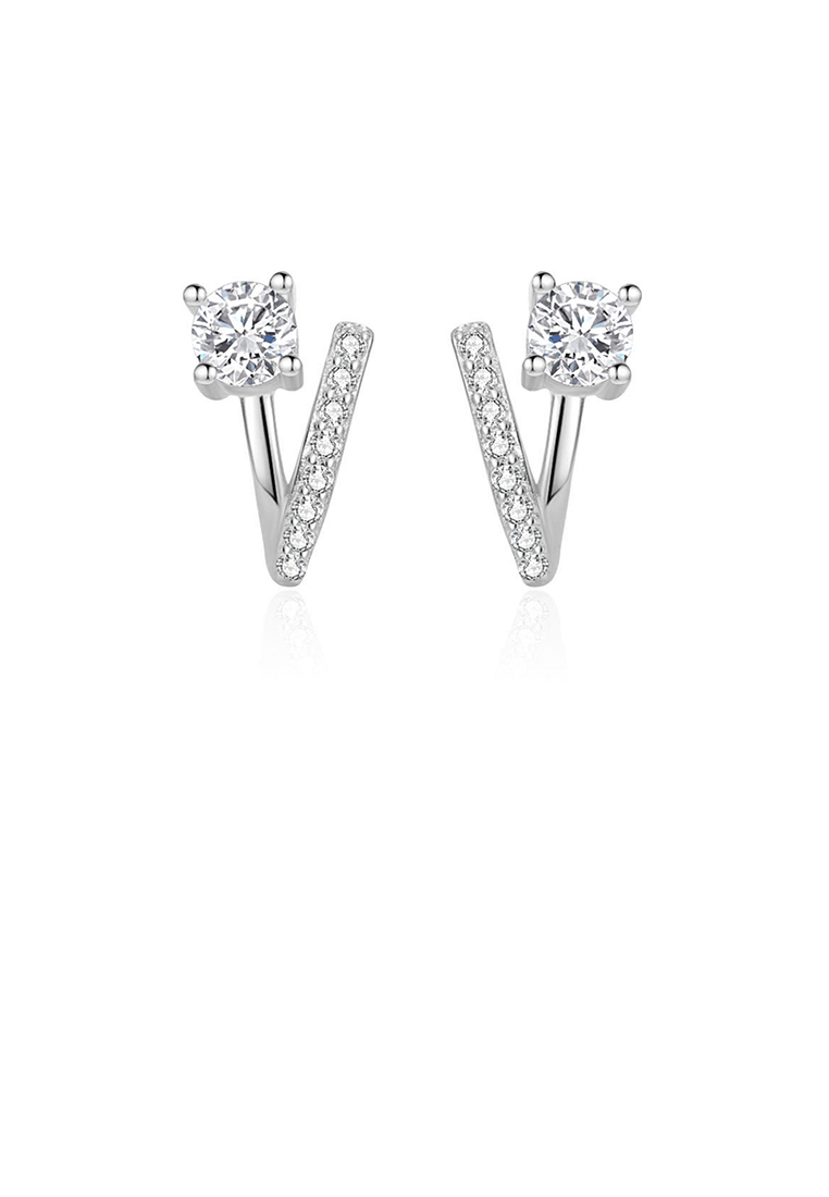 SOEOES 925純銀簡約時尚方晶鋯石V型幾何耳環