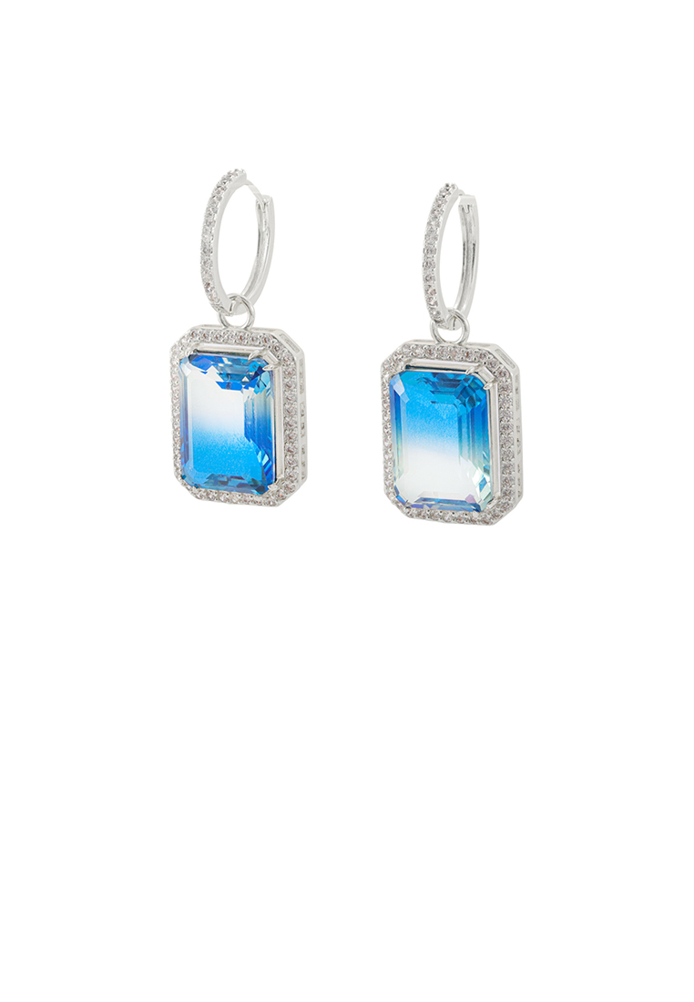 SOEOES 時尚氣質藍方晶鋯石幾何方形耳環