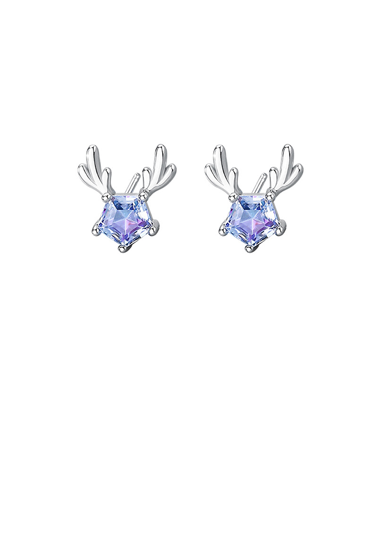 SOEOES 925純銀彩色方晶鋯石時尚氣質麋鹿耳環