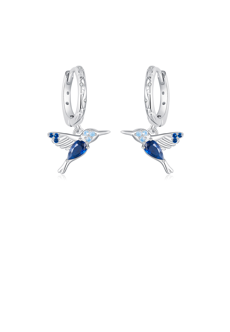 SOEOES 925純銀藍方晶鋯石時尚氣質蜂鳥耳環