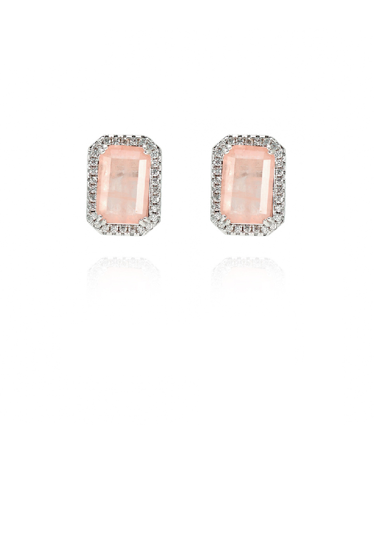 SOEOES 簡約時尚幾何方形粉紅方晶鋯石耳環